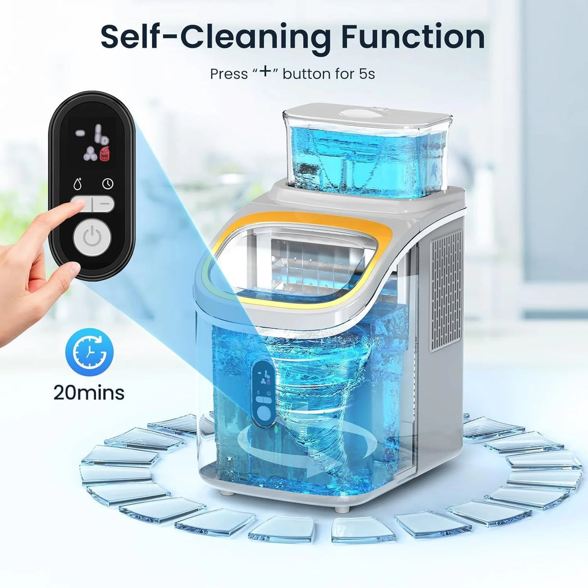 Auseo 45lbs/24H Ice Maker Countertop, 1.5+0.5L Large Water Tank, Cube Ice, Self-Cleaning,  24H Timer, Customizable Ice Making Time, Black