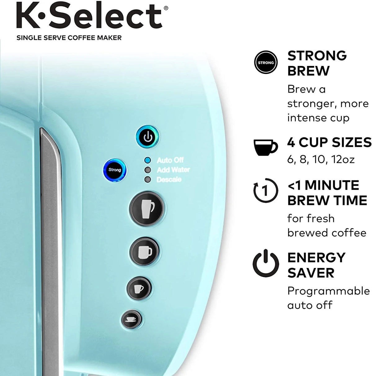Keurig K-Select Coffee Maker, Single Serve K-Cup Pod Coffee Brewer, With Strength Control and Hot Water On Demand, Oasis