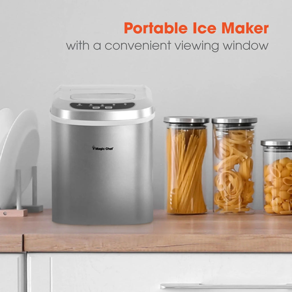 Magic Chef Brand - New Model MCIM22SV 27 lb. Capacity Portable Ice Maker (Silver) Bullet Ice Cubes