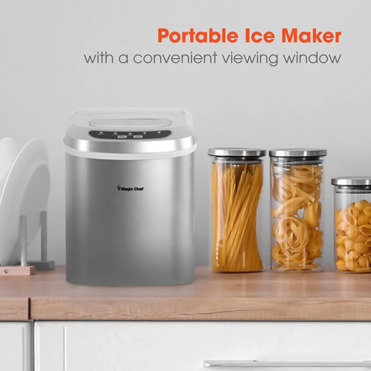 Magic Chef Brand - New Model MCIM22SV 27 lb. Capacity Portable Ice Maker (Silver) Bullet Ice Cubes