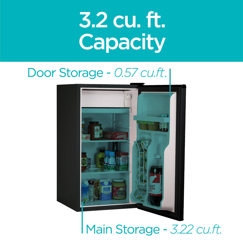 BLACK+DECKER BCRK32B Compact Refrigerator & Mini Fridge with Freezer, 3.2 cu. ft., Black