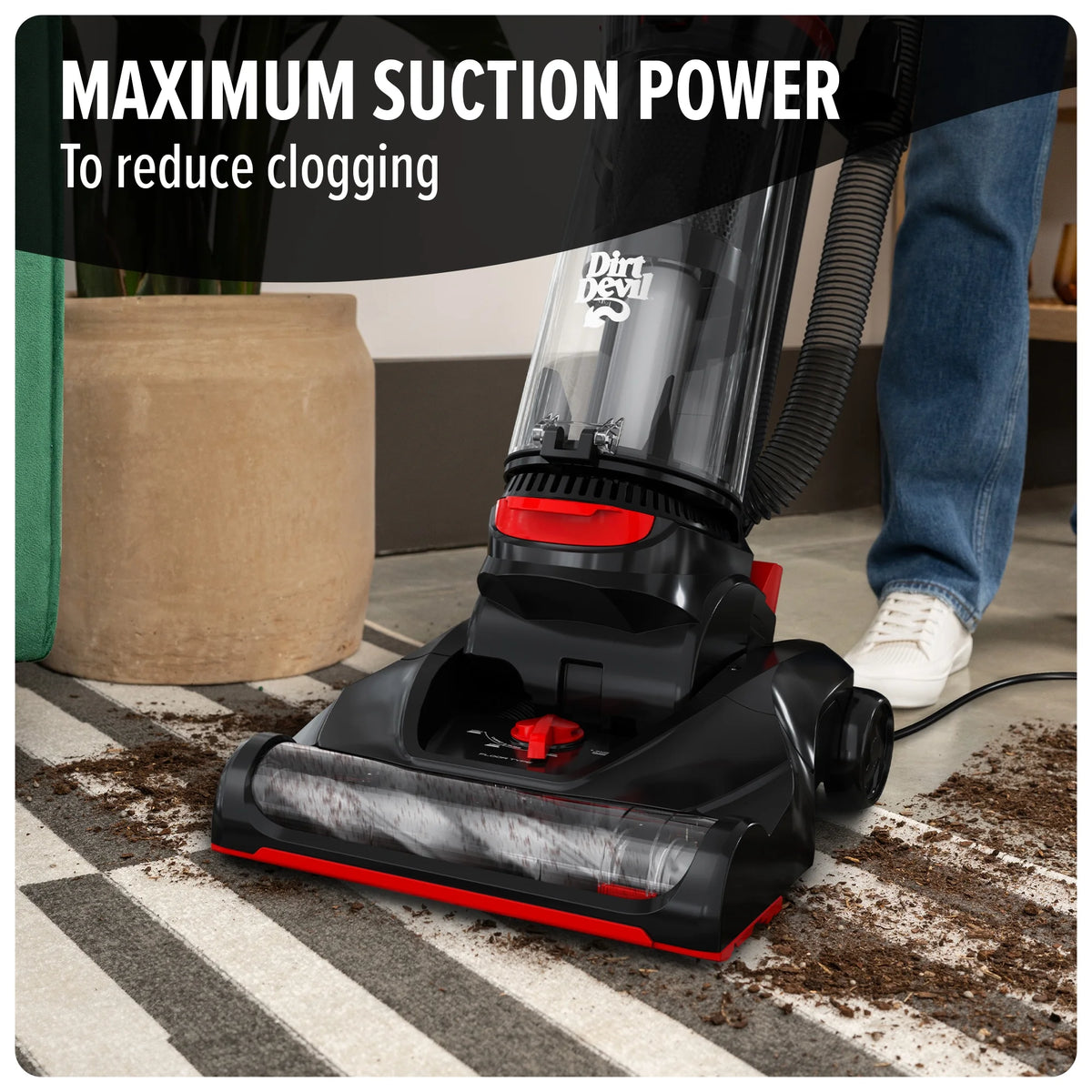 Dirt Devil Upright Vacuum, Multi-Surface Total Pet, Pet Friendly, Powerful Suction, Pet Tool Kit, Large Capacity, Height Adjustable, Hard Floor and Carpet, UD76410V, Red/Black