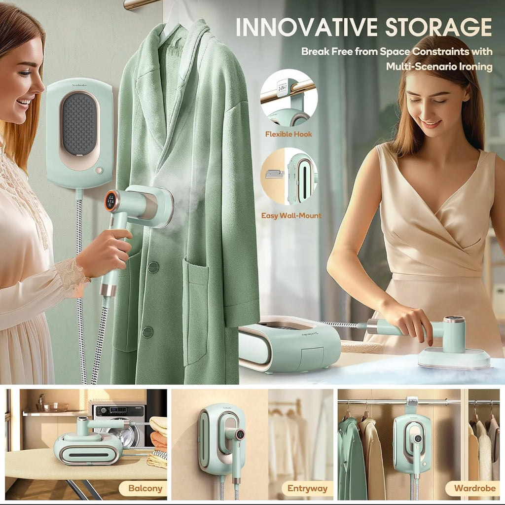 Newbealer Steamer for Clothes,2-in-1 1550W Turbocharged Garment Steamer & Iron ,3 Levels Smart Control Steaming,1.2L Detachable Tank,Auto Shut-Off,Self-Cleaning,Innovative Storage: Hang or Wall Mount