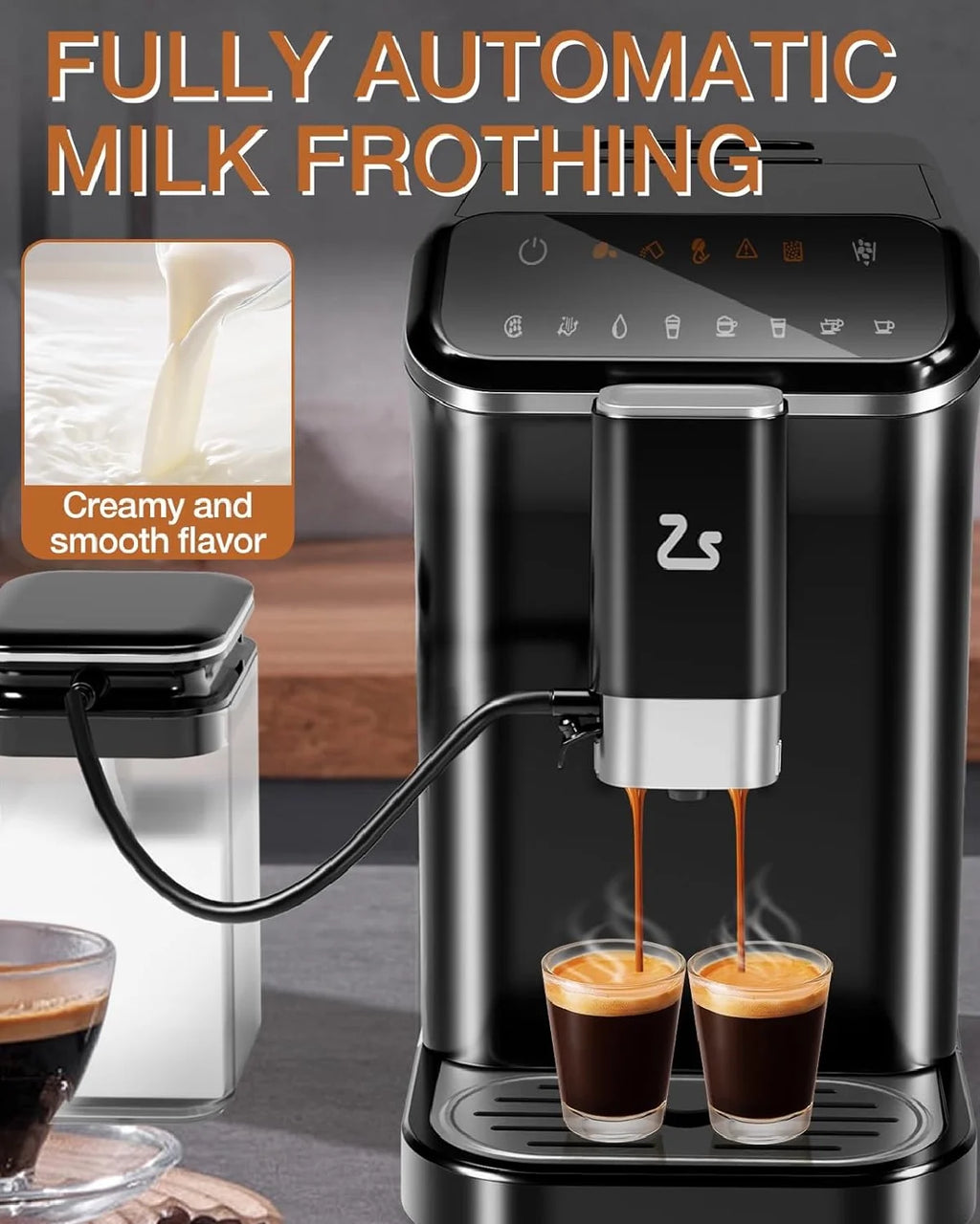 Garvee Professional Automatic Espresso Machine, 20 Bar Coffee Machine with Automatic Milk Frother, 1-15 Adjustable Grind for Home, Black