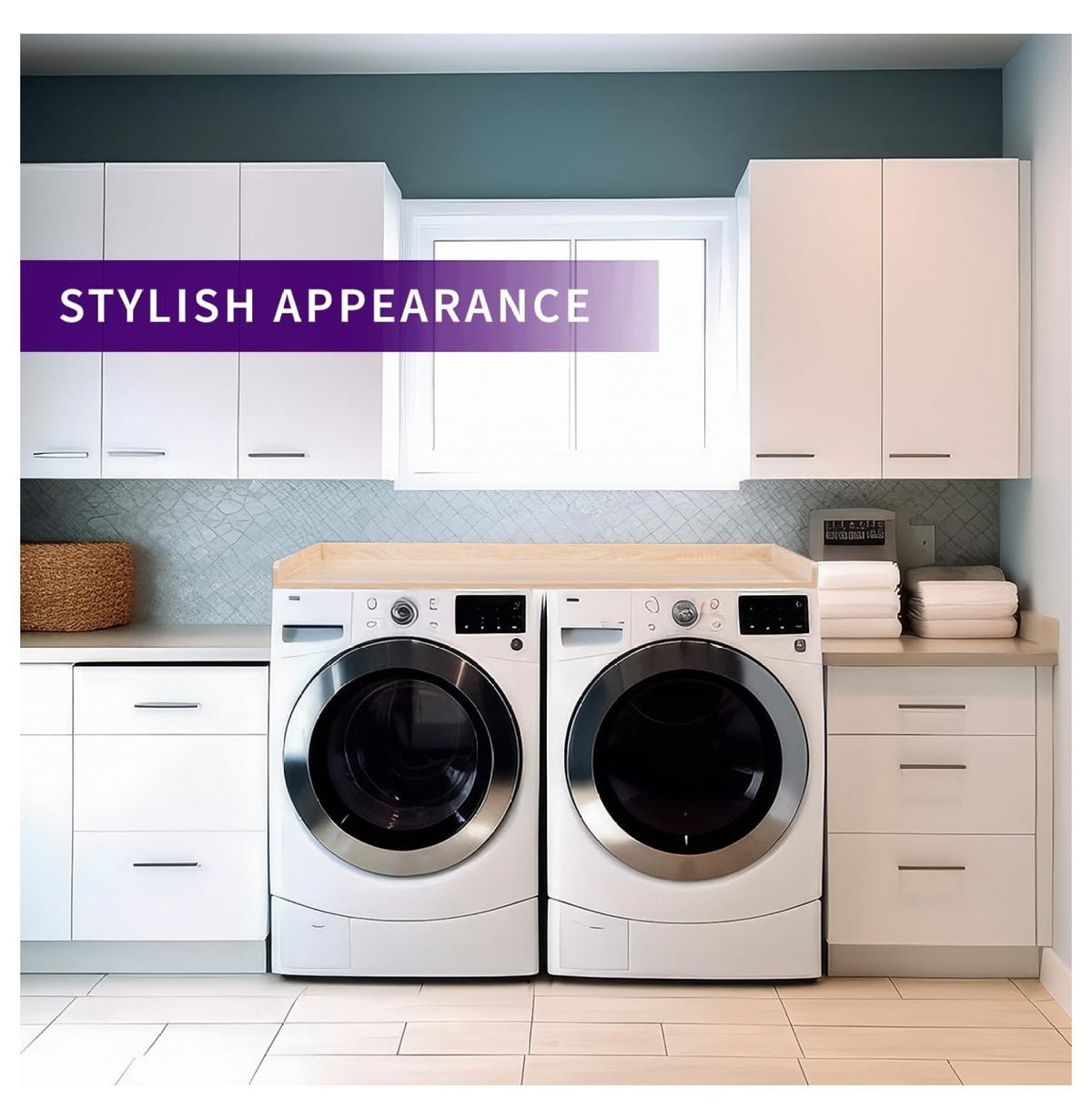 YOSITiuu Washer Dryer 54 inch Countertop with Safety Ledge for Laundry Room Organization, Light Wood, LF-WDCT1C