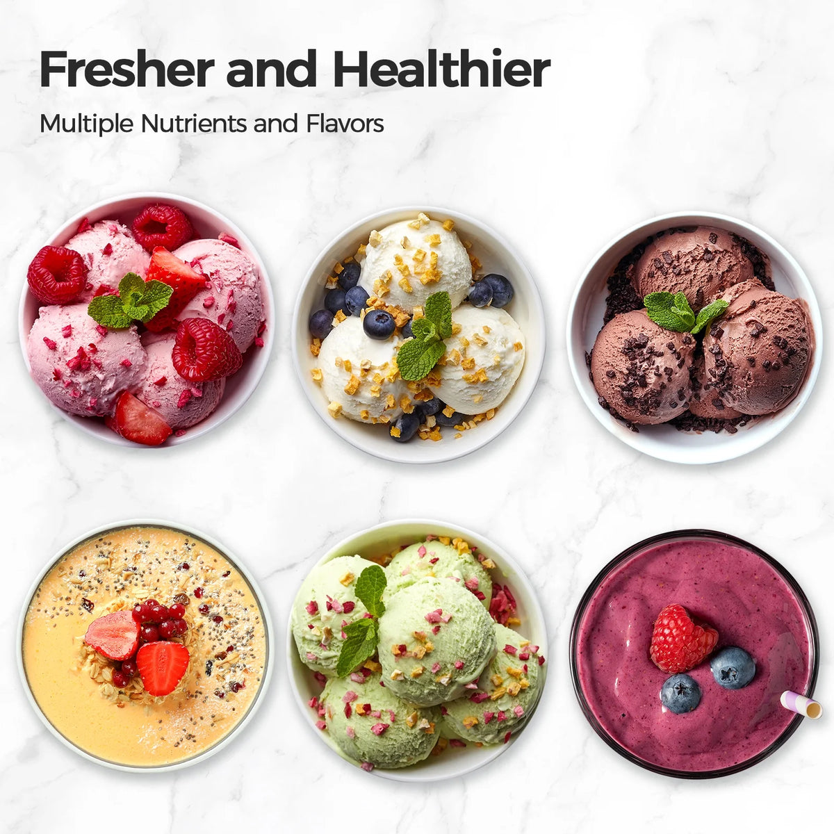 Skvevn Ice Cream Maker, for Gelato, Mix-ins, Milkshakes, Sorbet, Smoothie Bowls & More, with (2) Pint Containers & Lids