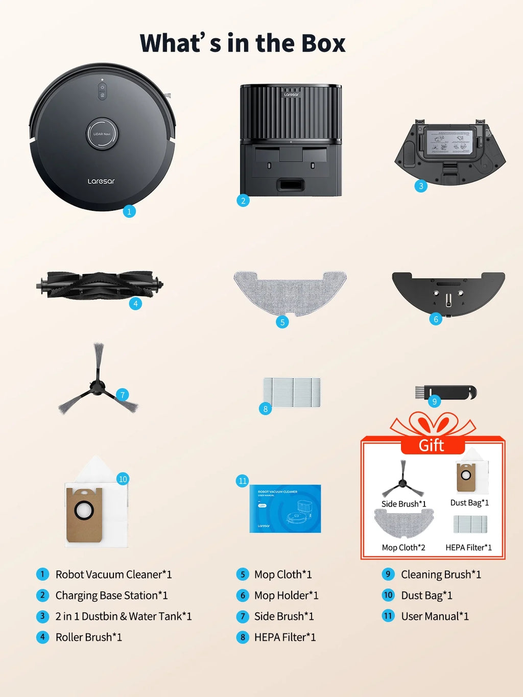 Laresar L20+ Self Emptying Robot Vacuum and Mop Combo, 5000Pa LDS Laser Navigation Auto-Empty Dustbin, 150min Runtime Smart Mapping 3-in-1 Sweep Mop Vacuum for Hard Floor/Carpet
