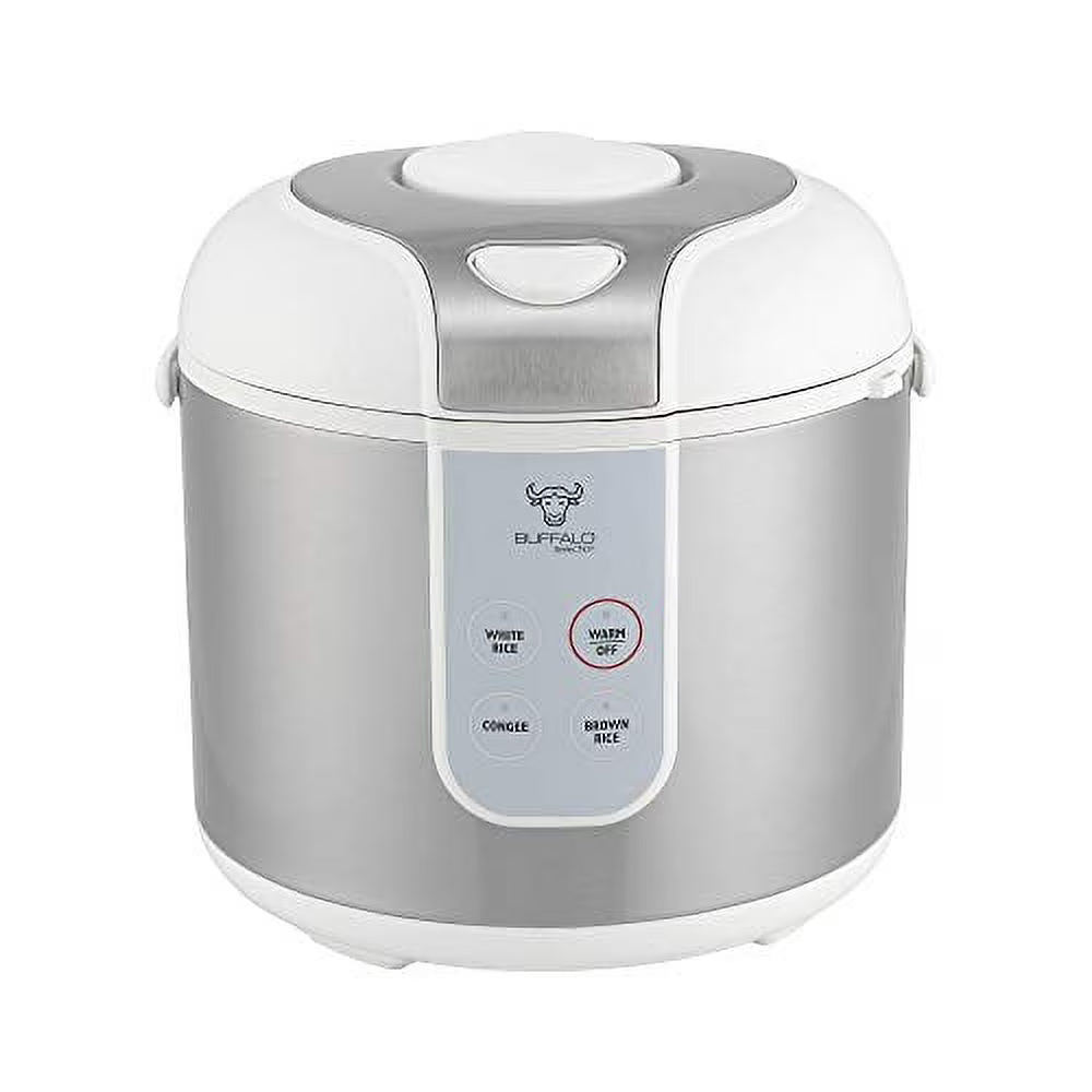 Buffalo Classic Rice Cooker with Clad Stainless Steel Inner Pot - Electric Rice Cooker for White/Brown Rice, Grain - Easy-to-clean, Non-Toxic & Non-Stick, Auto Warmer (5 Cup)