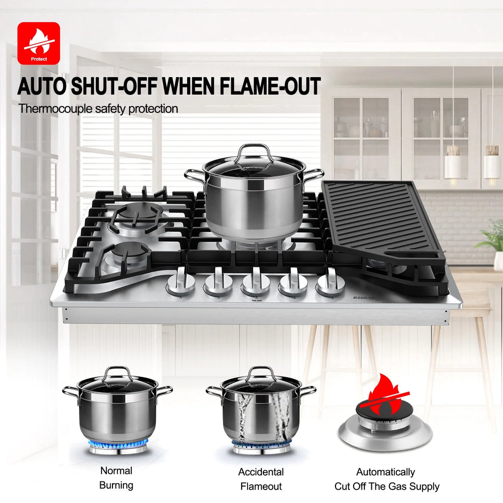 Gasland Chef  30" 5 Burners 30" Gas Cooktop, Stovetop, NG/LPG,Stainless Steel, Auto Ignition