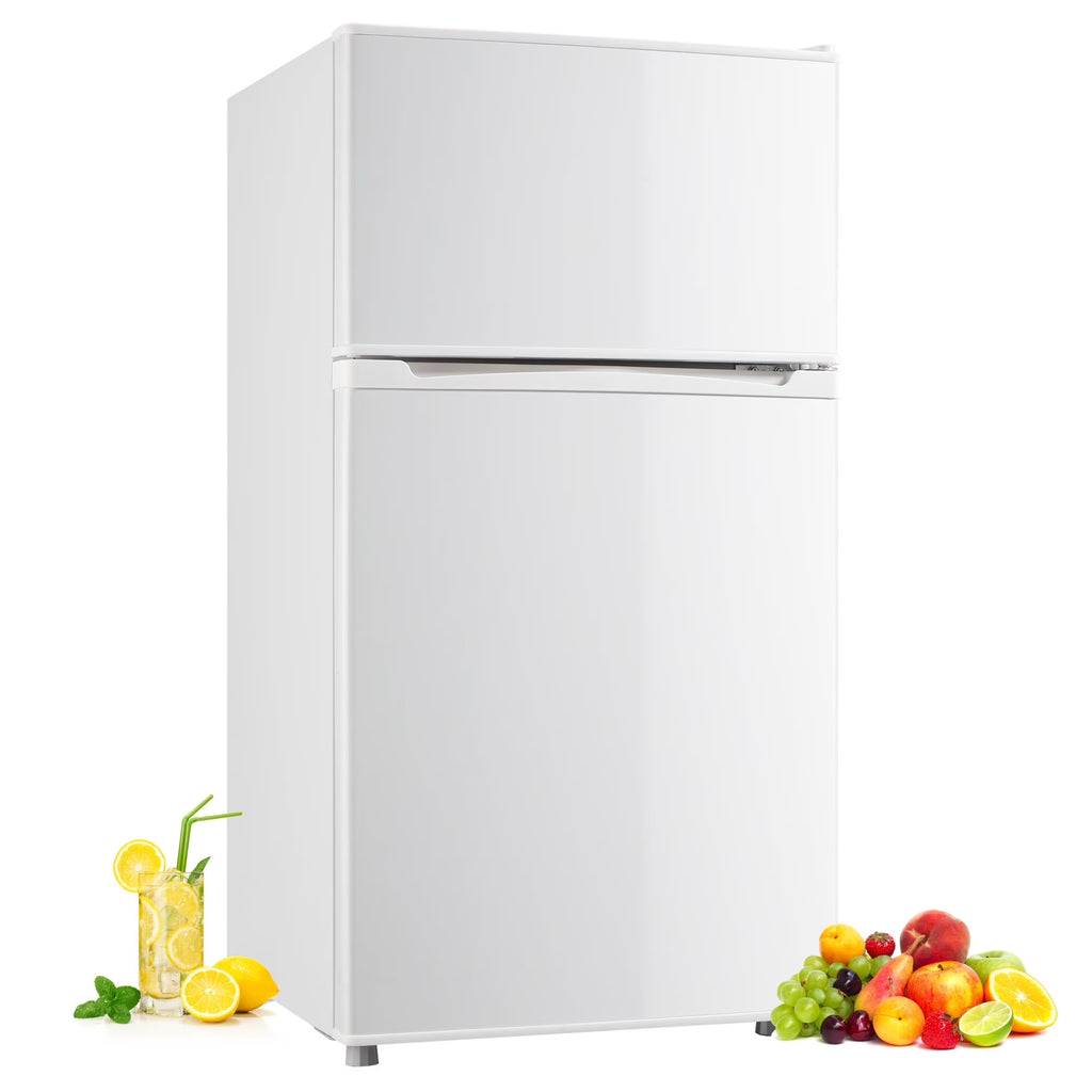 CALLIEVER Compact Mini Fridge with Freezer, 3.5 Cu.Ft 2-Door Refrigerator �C Ideal for Dorm, Office, Bedroom �C 7 Temp Settings, Adjustable Shelves,Silver
