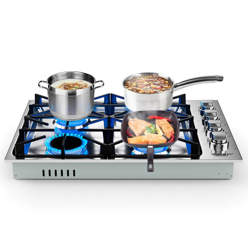 Resenkos 30/36 Inch Gas Cooktop with 4/6 Powerful Burners and ABS Knobs-30 inches, Convertible Gas Burner for Kitchen, Stainless Steel
