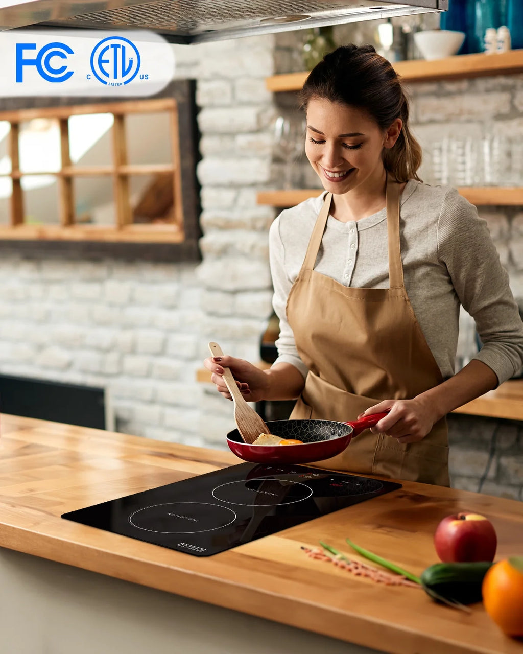 Empava Electric Stove Induction Cooktop Vertical with 2 Burners Vitro Ceramic Smooth Surface Glass