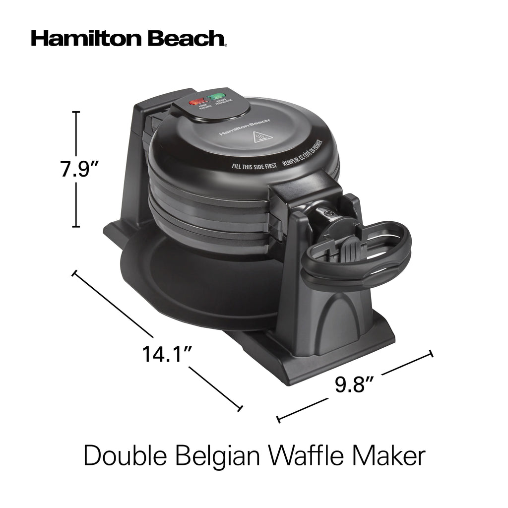 Hamilton Beach Double Belgian Waffle Maker with Removable Nonstick Grids, Rotating Waffle Iron, Black