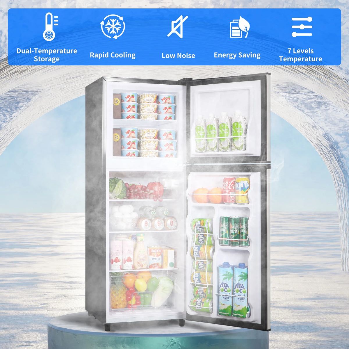 2 Door Mini Fridge with Freezer,4.5 Cu.ft.,5 Adjustable Thermostat & 4 Removable Glass Shelves