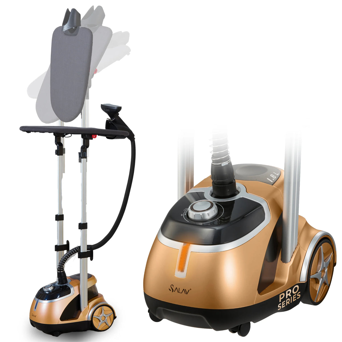Restored SALAV Exclusive Professional Series Standing Garment Steamer & Ironing Station, Gold (Refurbished)
