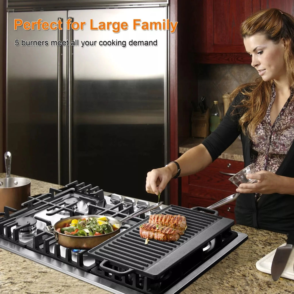 Amzgachfktch 5 Burners Stove 30 inch Gas Cooktop NG/LPG Stainless Steel Built-in with Grill