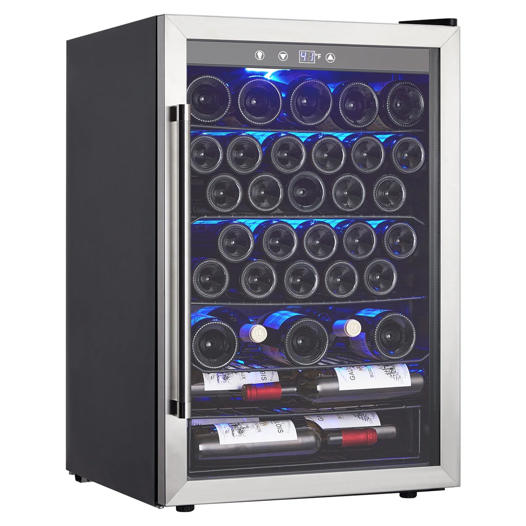 Wine Cooler,Beverage Refrigerator Cooler,Freestanding Wine Cooler Refrigerator with Triple Pane Clear Glass Door,Mini Fridge Countertop Drink Cooler for Home Office,Temperature Adjustment Range 40~61?��