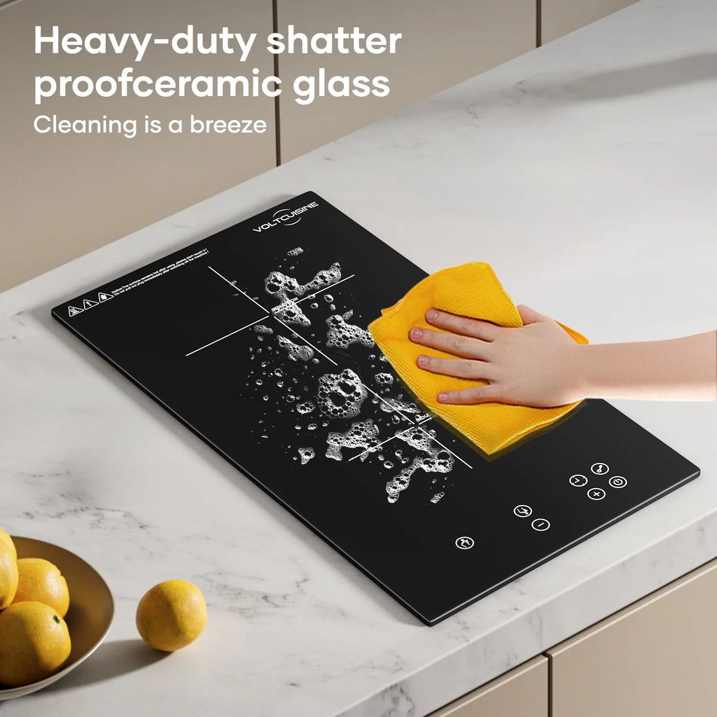 VoltCuisine Double/Dual Induction Cooktop 2 Burner, Shatter-proof Flat Glass Top, 9 Heat Settings, LED Touch Display with Child Safety Lock & Overheat Protection