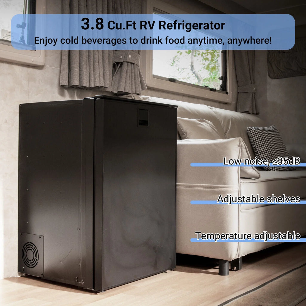 Smad 3.8 Cu ft 12/24V RV Refrigerator 110L DC Compact Portable Fridge with Freezer