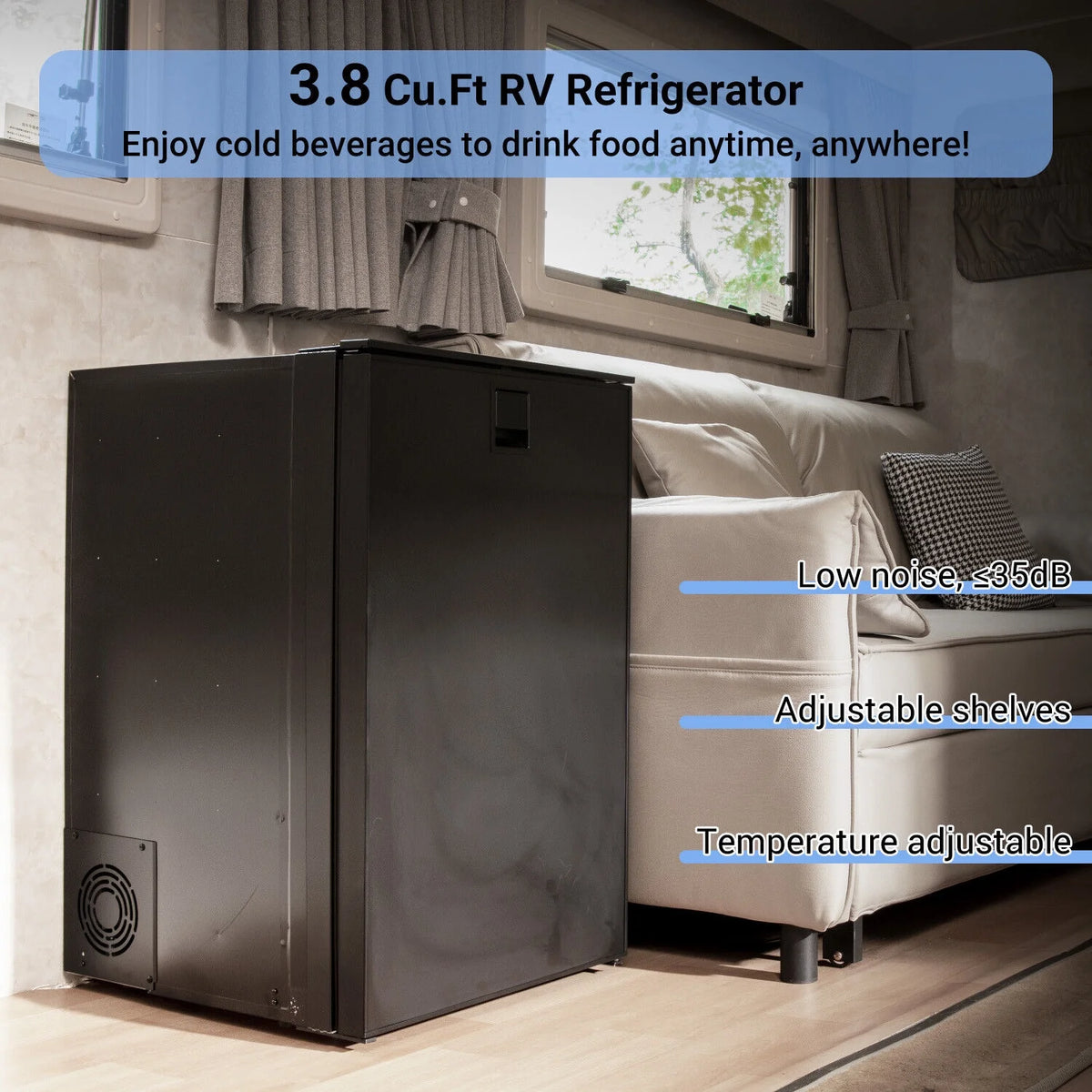 Smad 3.8 Cu ft 12/24V RV Refrigerator 110L DC Compact Portable Fridge with Freezer