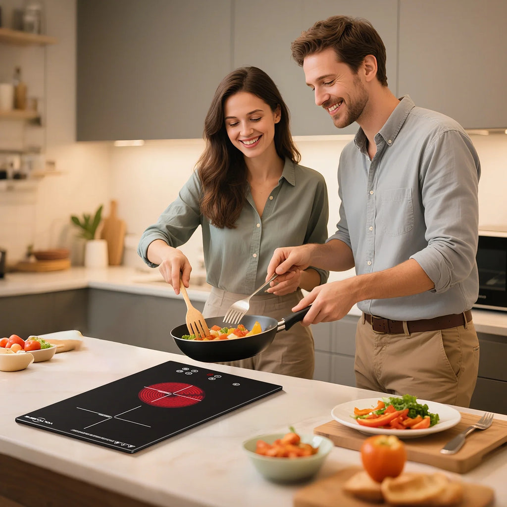 VoltCuisine Double/Dual Induction Cooktop 2 Burner, Shatter-proof Flat Glass Top, 9 Heat Settings, LED Touch Display with Child Safety Lock & Overheat Protection