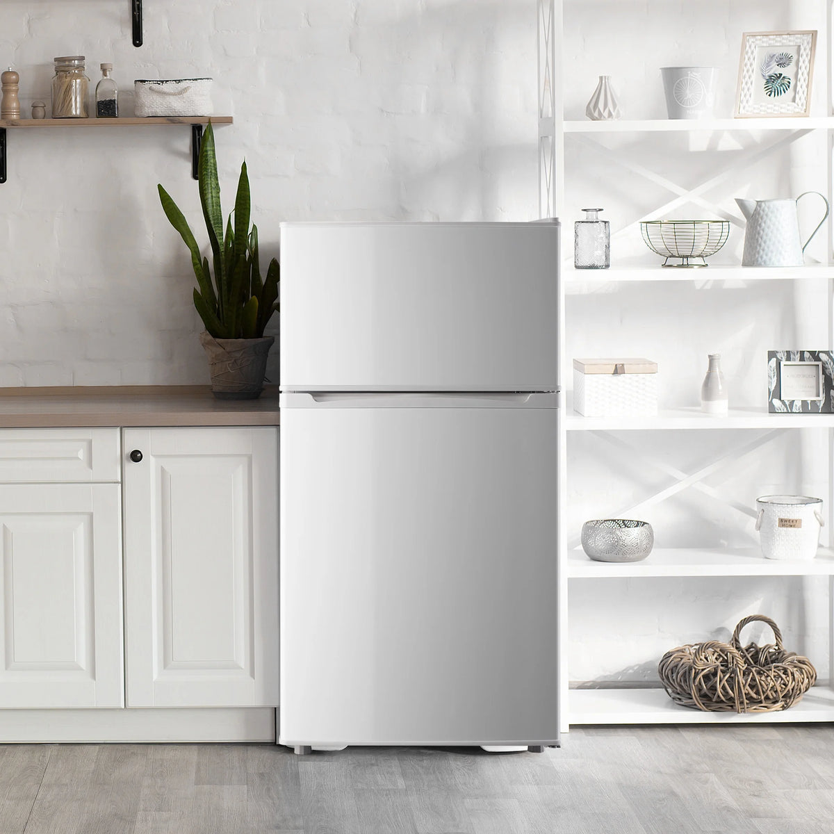 CALLIEVER Compact Mini Fridge with Freezer, 3.5 Cu.Ft 2-Door Refrigerator �C Ideal for Dorm, Office, Bedroom �C 7 Temp Settings, Adjustable Shelves,Silver