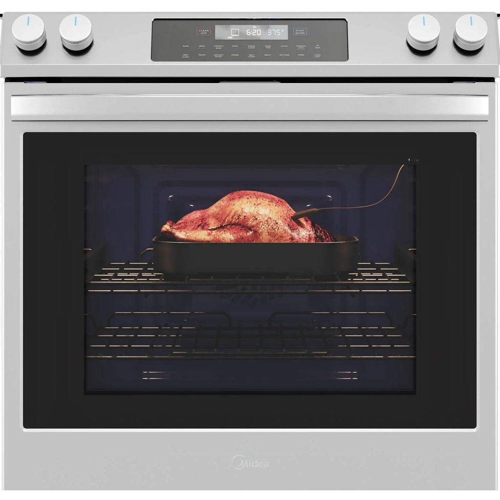 Midea 30-In Slide-In Electric Range with Wi-Fi Connectivity and Fan Convection, Stainless Steel,  MES30S2AST