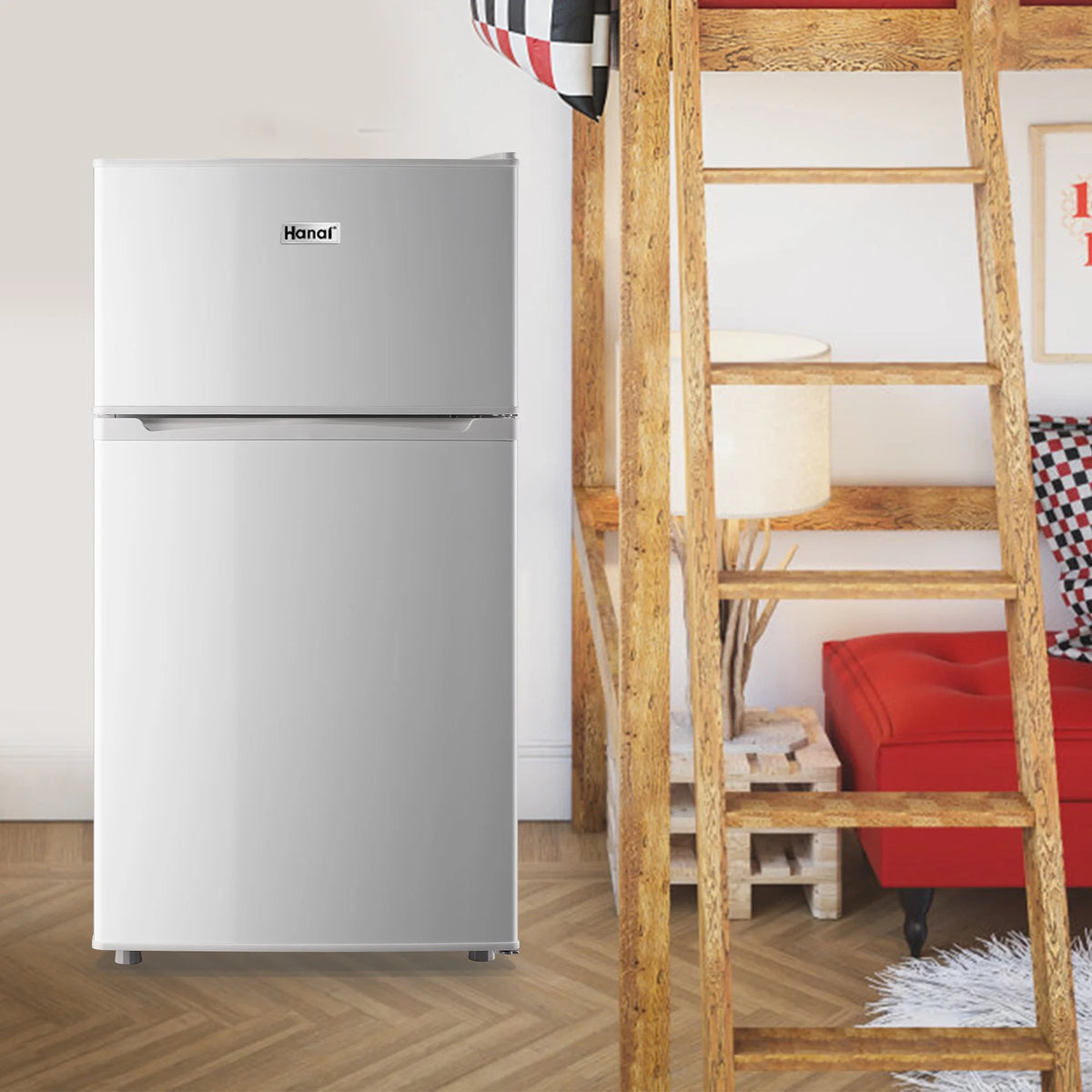 2 Door Mini Fridge with Freezer,3.5Cu.ft Small Freezer,7 Adjustable Thermostat,Blue,New
