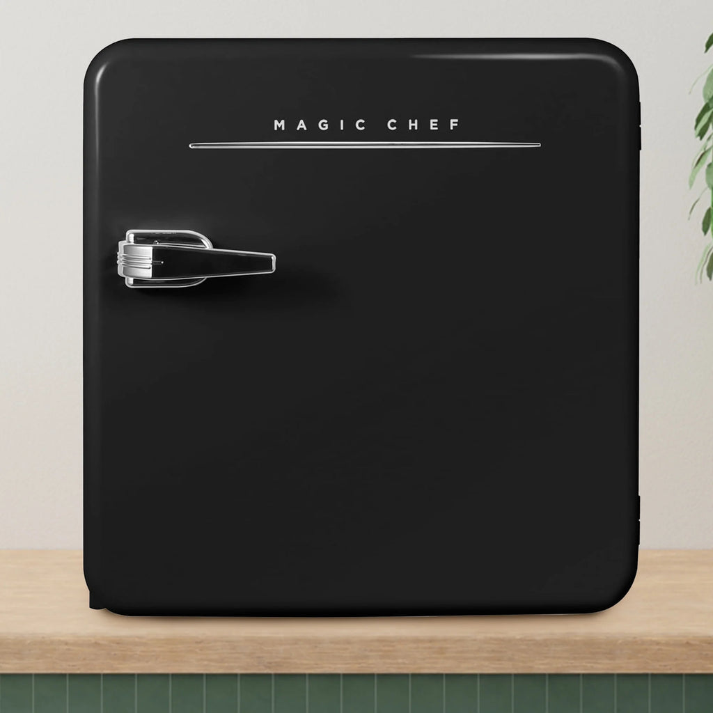 Open Box Magic Chef 1.6 Cu. Ft. Retro Mini Fridge with LED Light, Black, 34 lbs