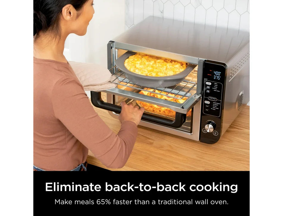 Restored Ninja 10-in-1 Air Fryer, Double Door Toaster Oven with FlexDoor, FlavorSeal & Smart Finish, Rapid Top Convection and Air Fry Bottom, Bake, Toast, Air Fry, Pizza and More, Stainless Steel, DCT400 (Refurbished)