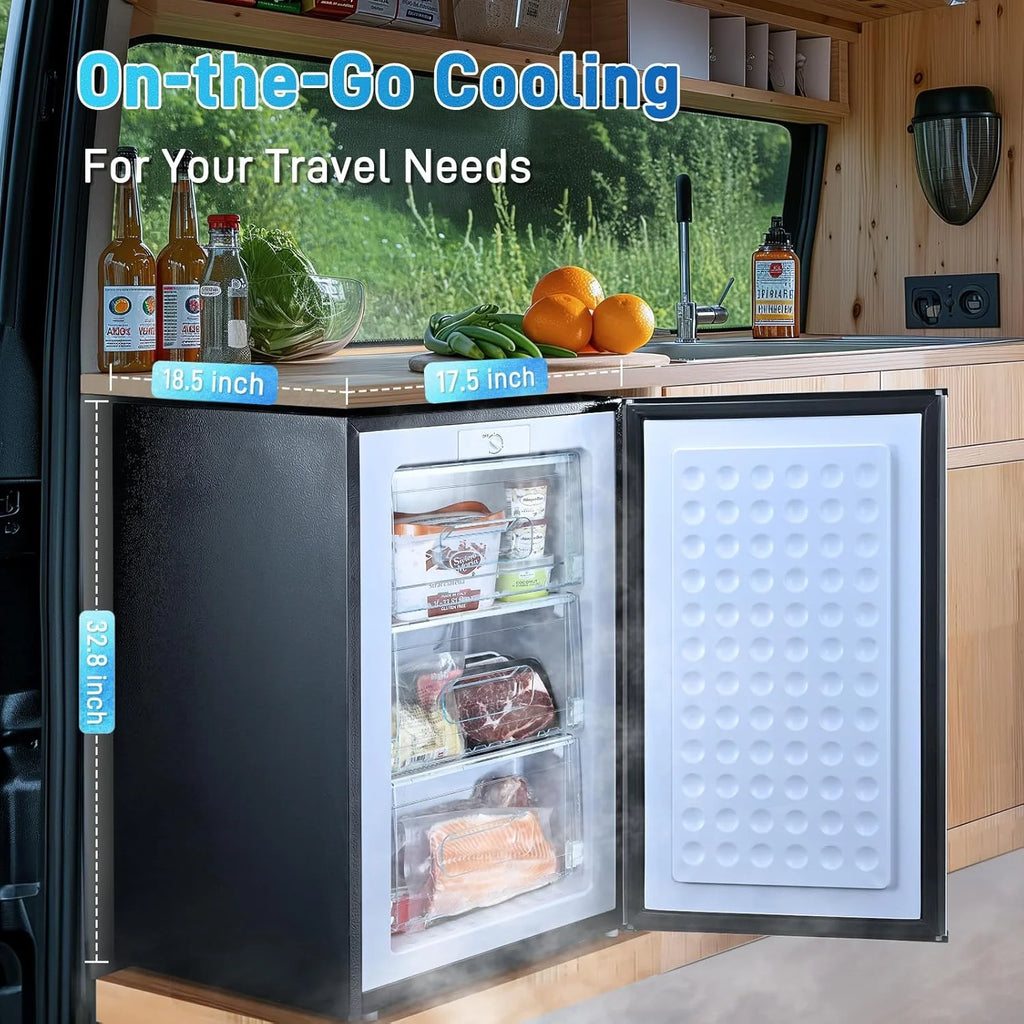 Kcpolre 3.0 Cu.ft Compact Upright Freezer, Mini Freezer with Adjustable Thermostat, Removable Shelves, Reversible Black Door, Ideal for Garage/Dorm/Office/Apartment/Kitchen, Black