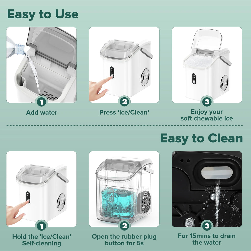 KISSAIR Nugget Ice Maker Countertop with Soft Chewable Pellet Ice, Portable Ice Machine with Handle, 35lbs/24H, Grey