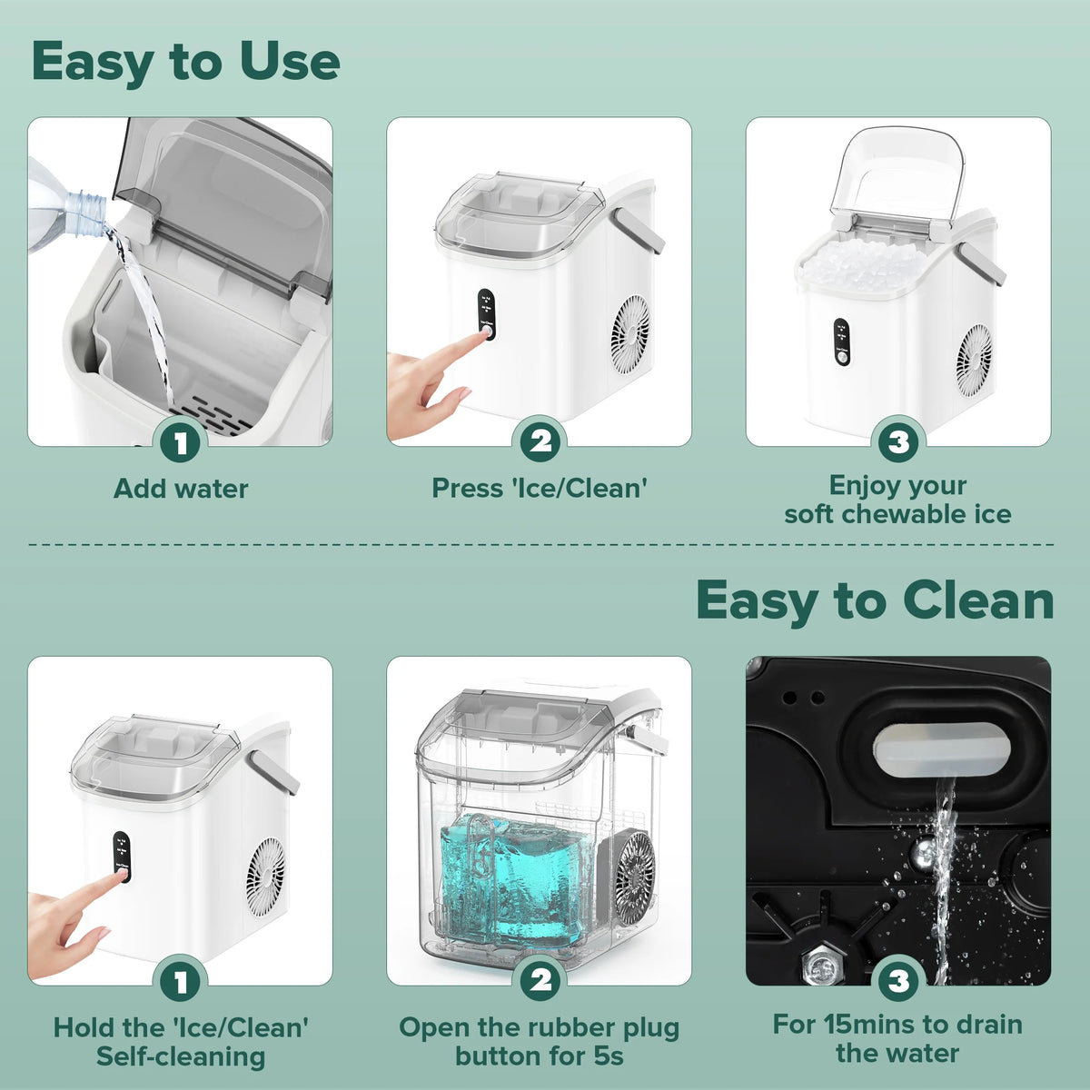 KISSAIR Nugget Ice Maker Countertop with Soft Chewable Pellet Ice, Portable Ice Machine with Handle, 35lbs/24H, Grey