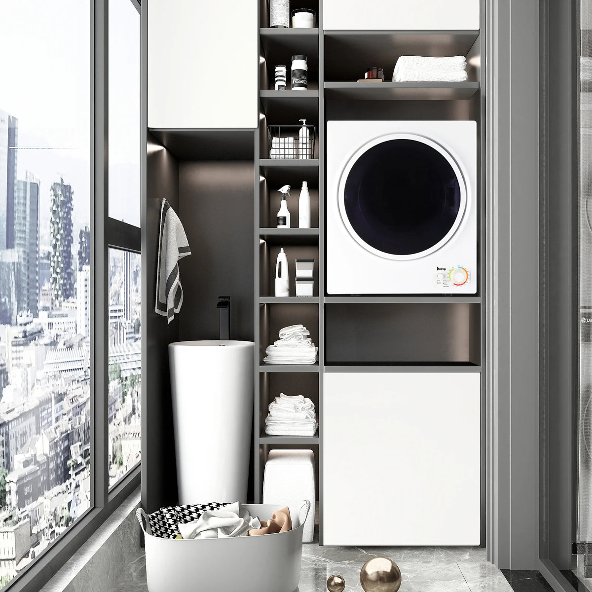 GYM25-78 Compact Portable Household clothes Dryer 1.6cuft with Stainless Steel Drum Black and White 120V MECHANICAL Control ETL Certification