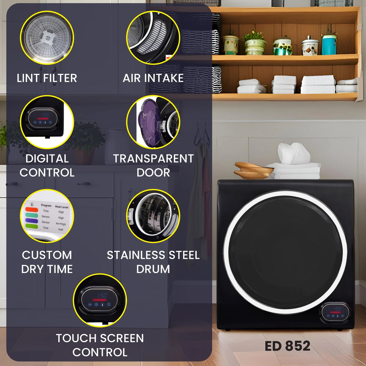 Equator 110V 1.6 cf Washer w/ Pet Cycle & 110V 3.5cf Vented Digital Sensor Dryer in Black