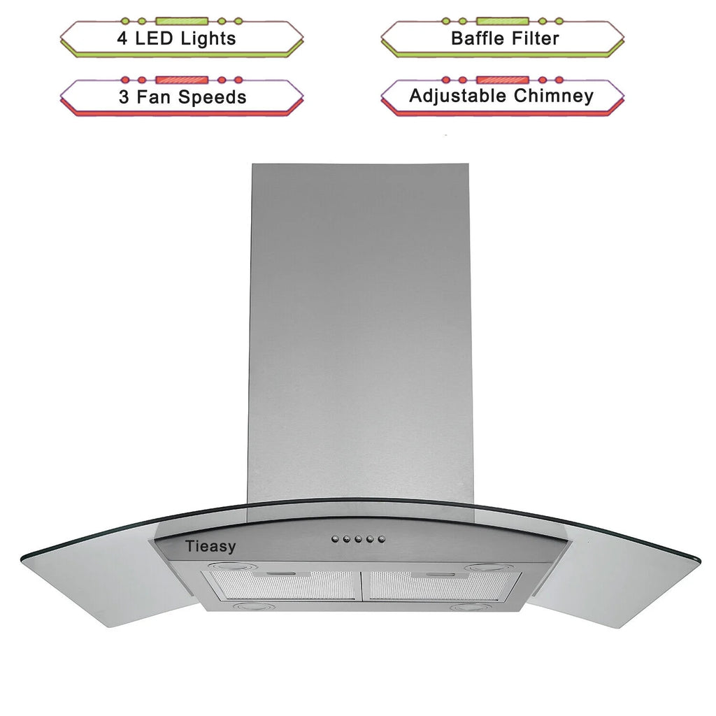 "Joeaonz 36"" Stainless Steel Island Mount Range Hood, Quiet 900CFM, 3-Speed Vent with Button Control and LED Bulb"