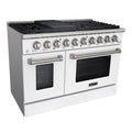 Akicon 48" Slide-in Freestanding Professional Style Gas Range with 6.7 Cu. Ft. Oven, 8 Burners, Convection Fan, Cast Iron Grates. White & Stainless Steel