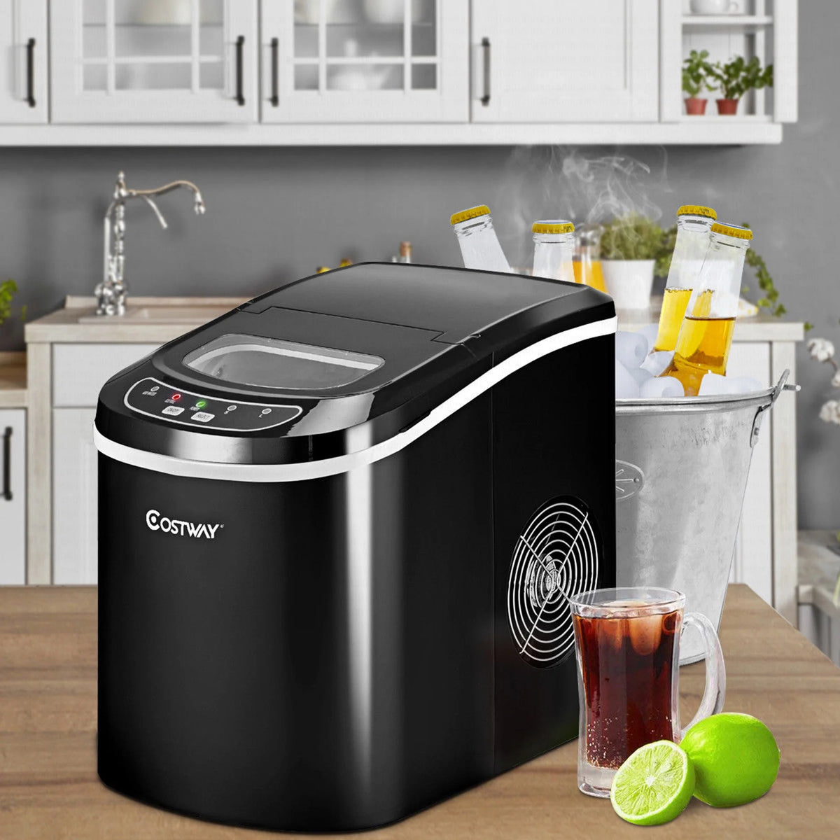 Costway Silver Portable Compact Electric Ice Maker Machine Mini Cube 26lb/Day