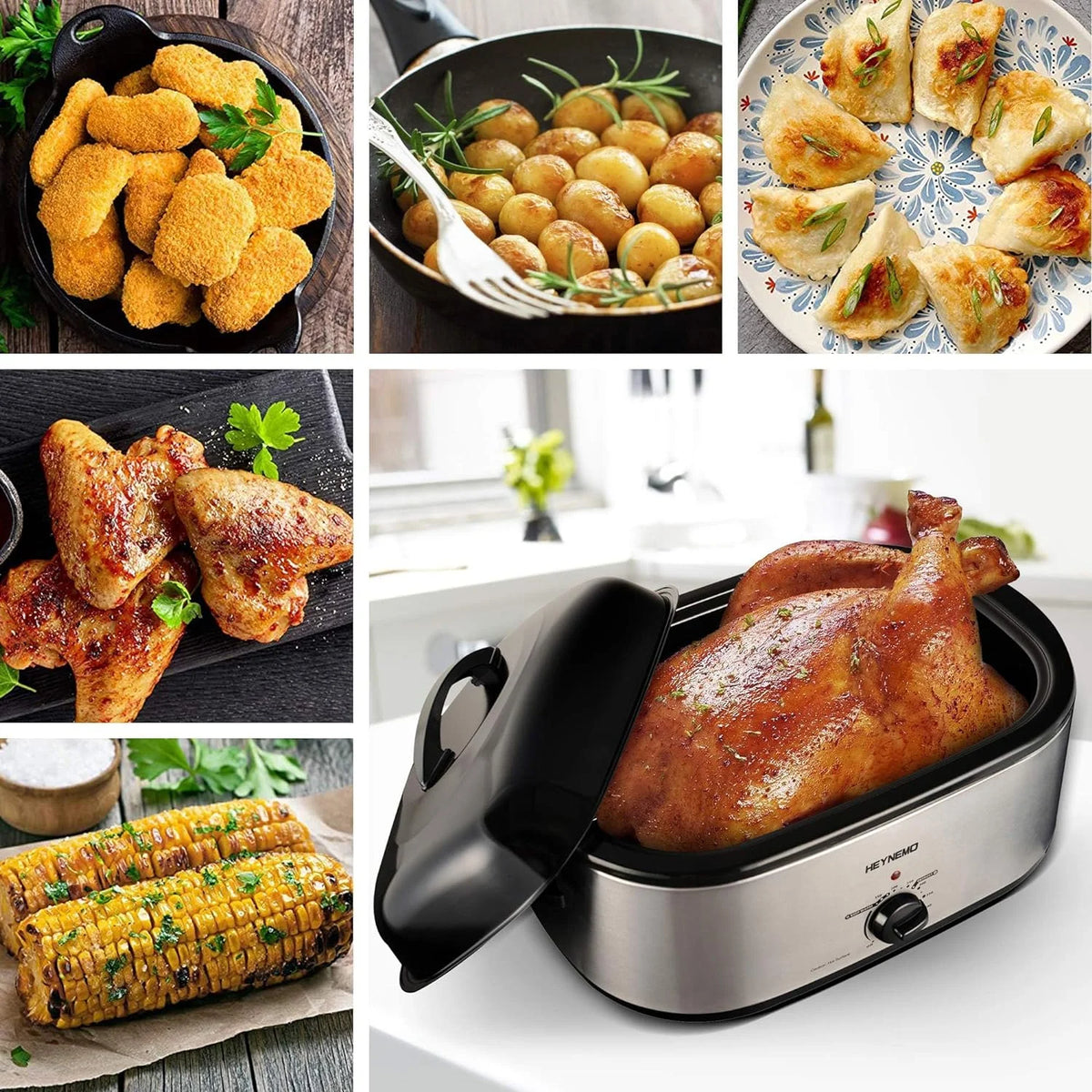 20 Quart Electric Roaster Oven, Turkey Roaster Electric, Roaster Oven Buffet, Selfbasting Lid, Removable Pan, Full-Range Temperature Control Cool-Touch Handles, Turkey Roaster, Black