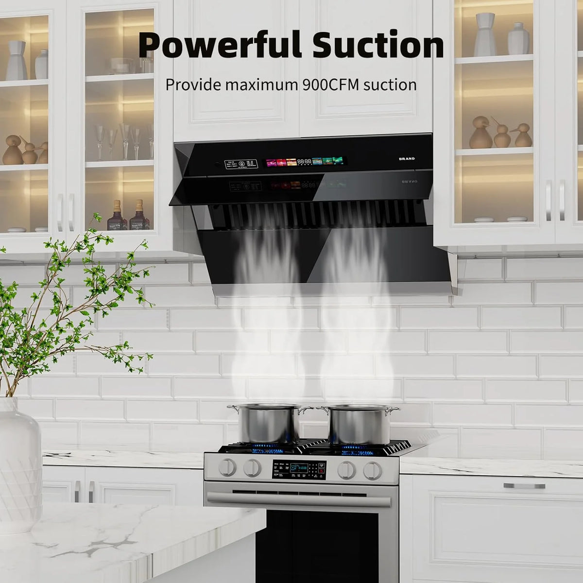 Range Hood 30 inch with 900CFM, Voice/Gesture Sensing/Touch Control Panel, Unique Side-Draft Design for Under Cabinet Modern Kitchen Hood, Ducted/Ductless Convertible