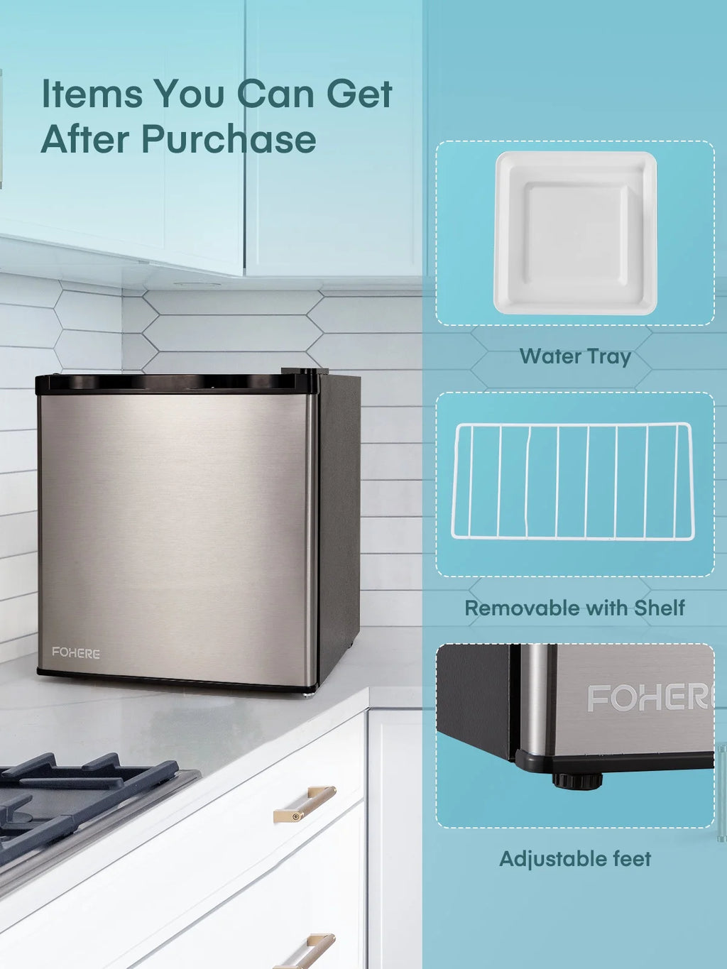 FOHERE 1.6 Cu. Ft Refrigerator with Top Freezer, Single Door, 46L Capacity, Black