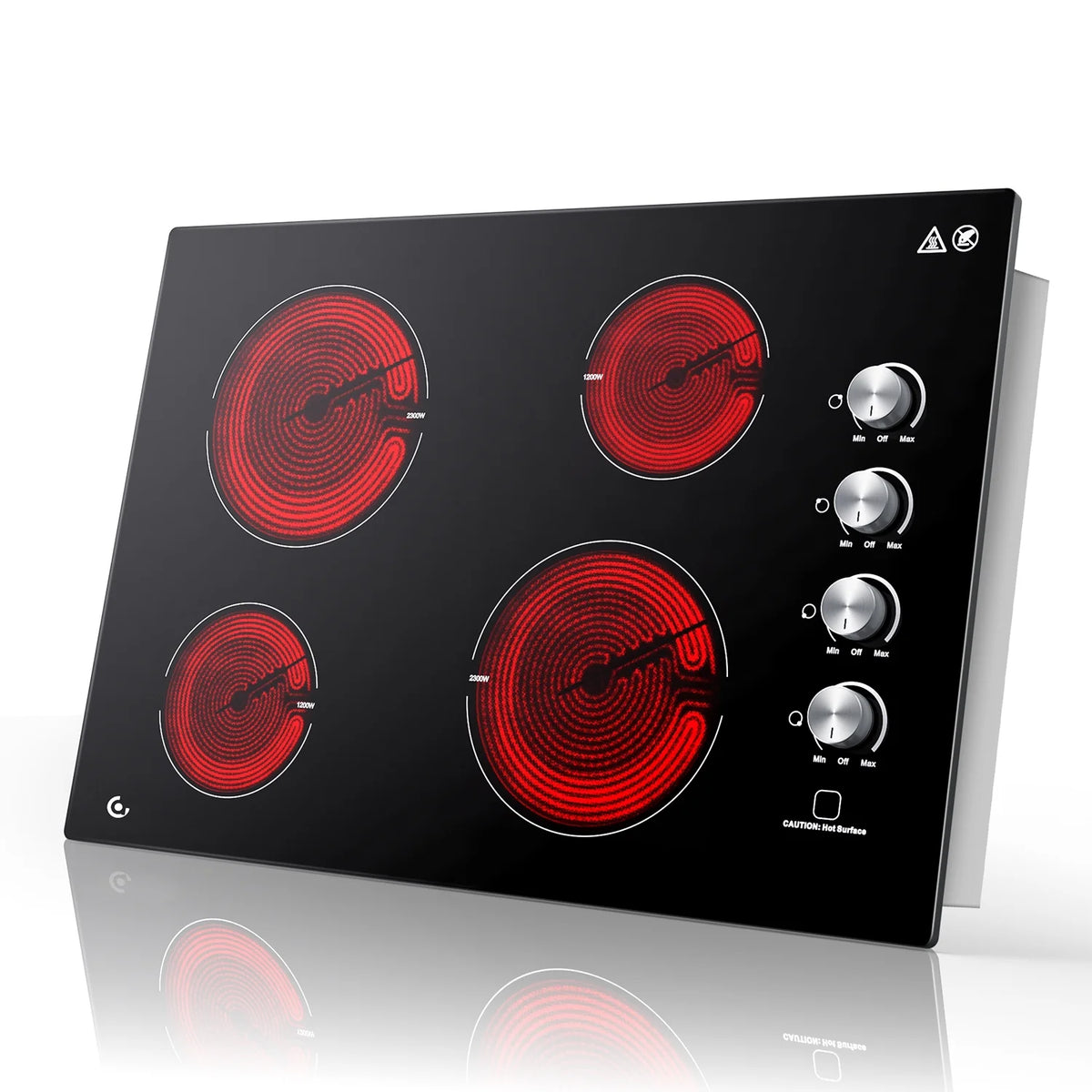 30 Inch Electric Cooktop 4 Burners, Sumaki Built-in Electric Burner with 4 Burners, 240V Power Control by Knob, 7000W Electric Stove with Hot Surface Indicator