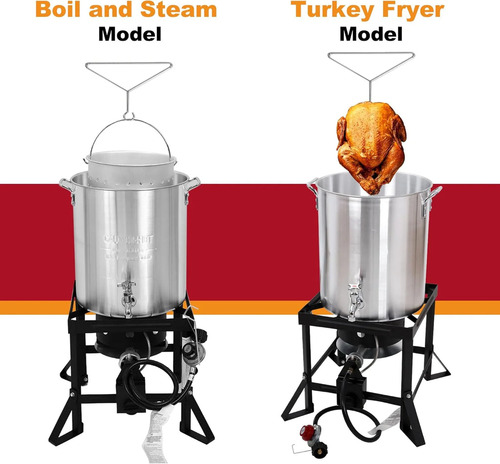 Red Mountain Valley Outdoor Propane Turkey Deep Fryer Set 30&10 Quart Fish Fryer with Basket, 50,000 BTU Burner, Large Seafood Boiler Kit, Outdoor Cooking for Frying, Boiling