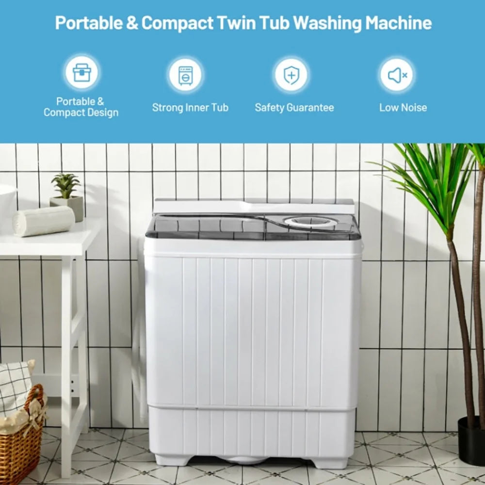Canddidliike 26 Pound Portable Semi-automatic Washing Machine with Built-in Drain Pump-Gray, Timer Control, Compact Laundry Washer for RV, Apartments and Dorms