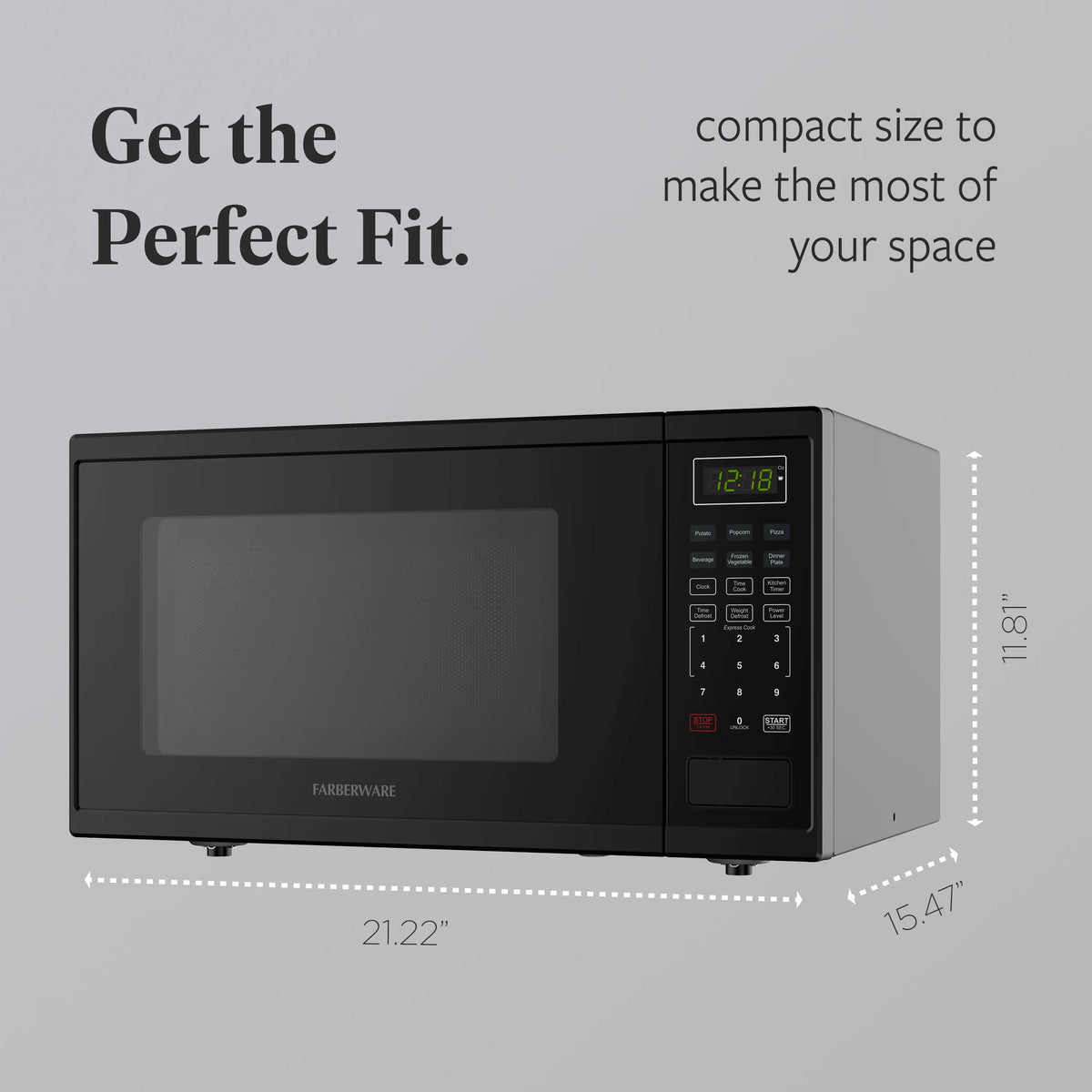 Farberware FMGZ09BKA 0.9 Cu. Ft. Microwave Oven, 900W, Digital Control, LED Display, 6 Cooking Presets, Black
