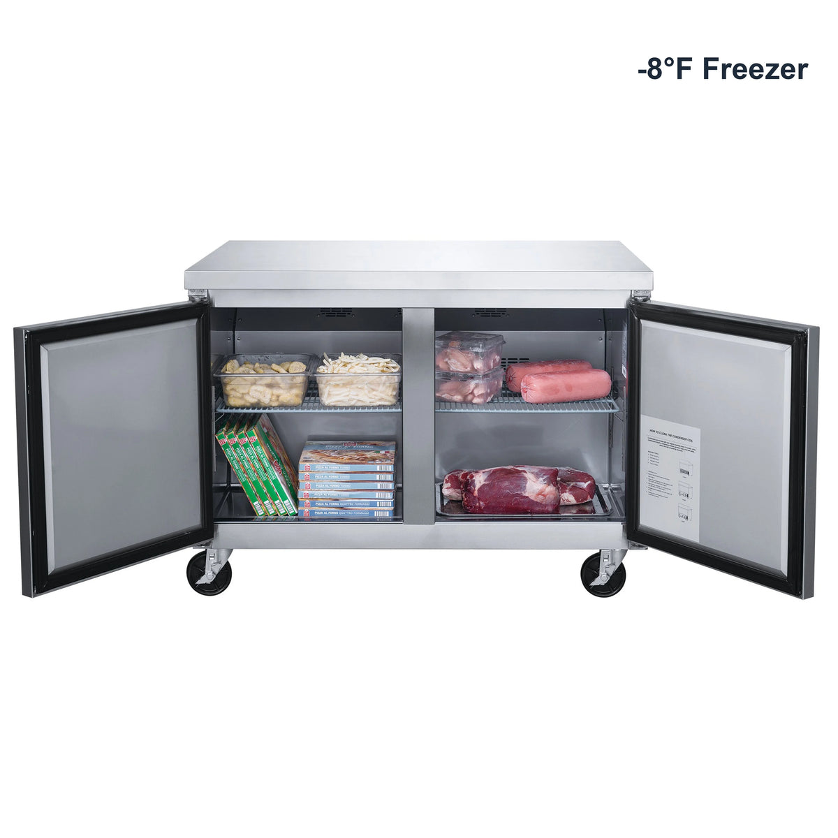 NSF 48 in. 2-Door Undercounter Freezer 13 Cu. Ft. Worktop Commercial Freezer in Stainless Steel ETL