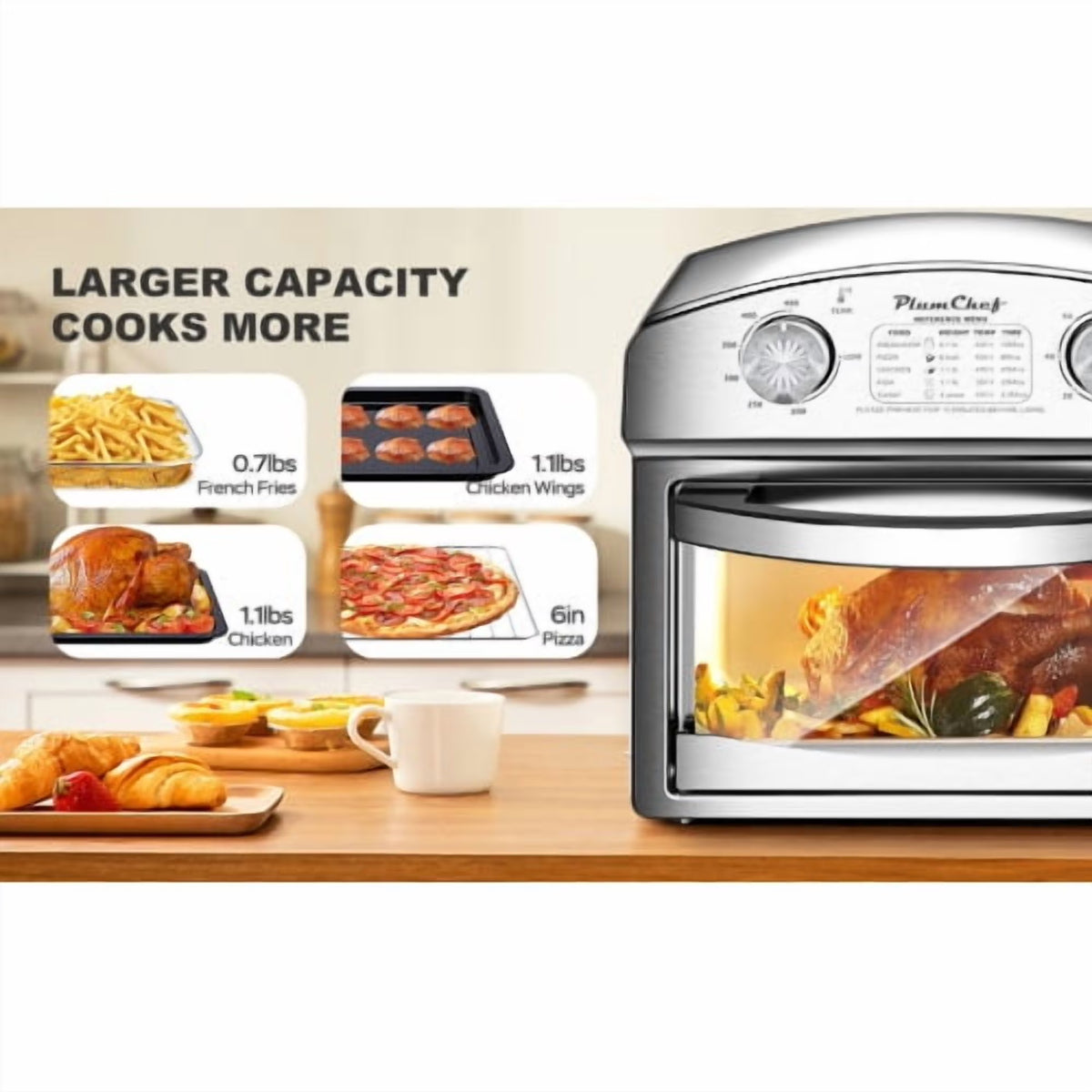 12.5 Quart 7-in-1 Convection Toaster Oven, 1500W, Stainless Steel, with 5 Pre-Set Menus �C Roast, Bake, Grill, Broil, Toast, Dehydrate & Defrost, Silver