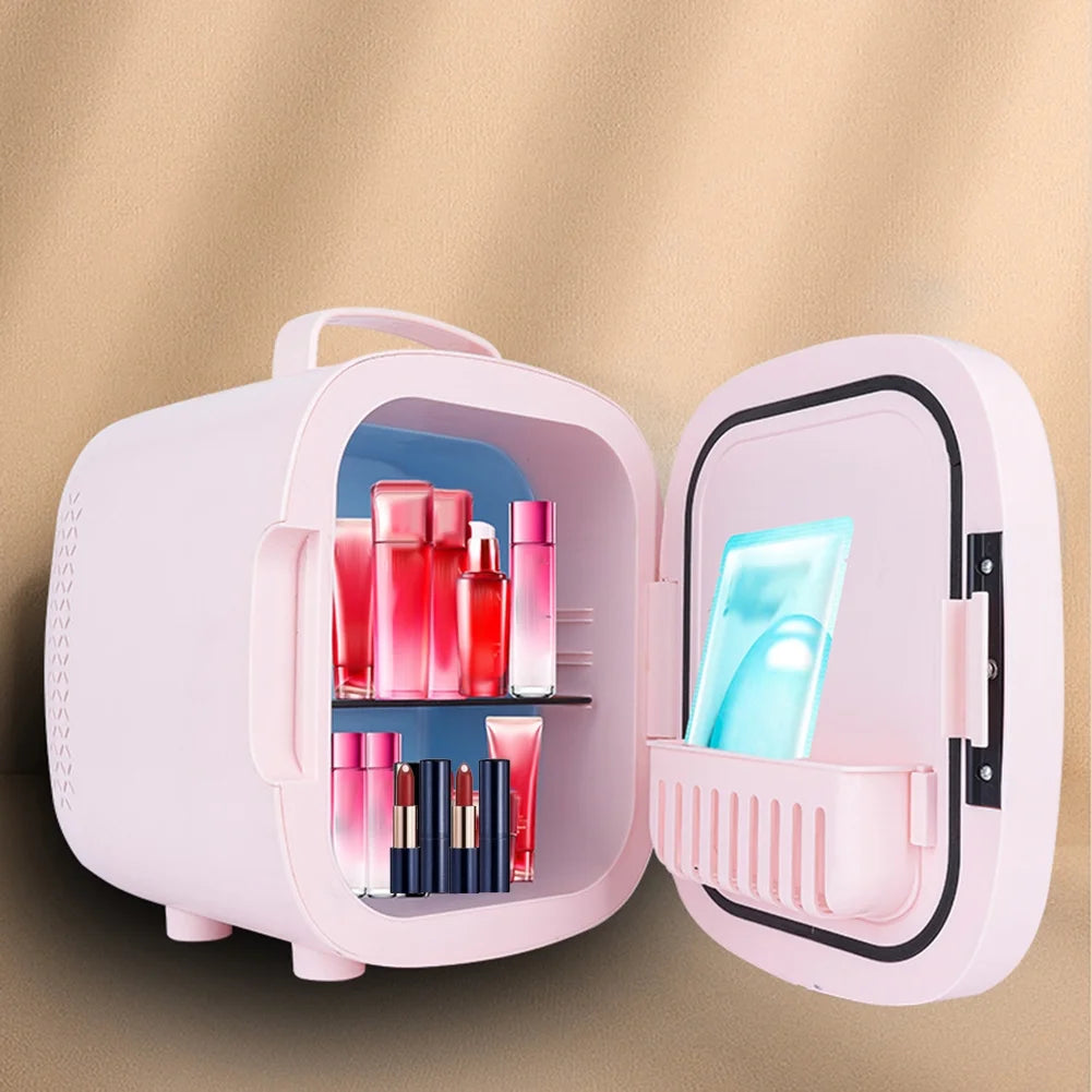 6L Beauty Mini Fridge Skincare Refrigerator with Touch Screen Led Makeup Mirror for Car Skincare Cosmetics Blue