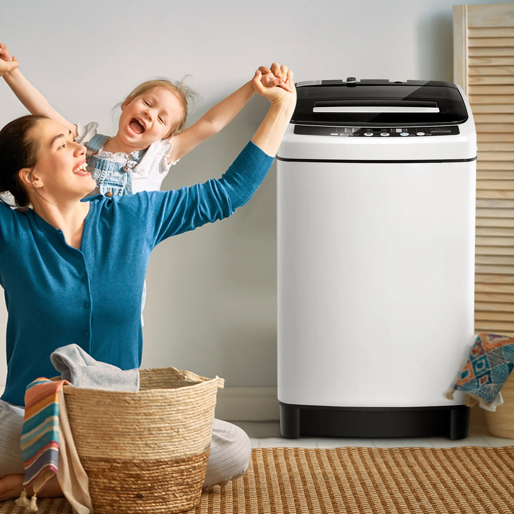Gymax Capacity 11 lbs. Compact Full-automatic Washing Machine Laundry Washer, White