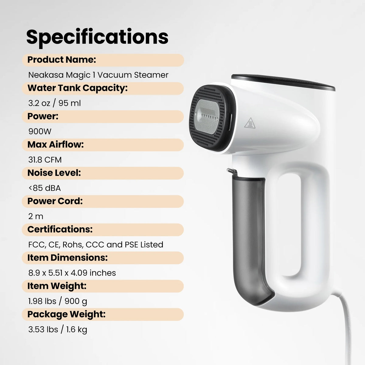 Neakasa Magic 1 Portable Hand Held Ironing Wrinkle Fabric Steamer, 2300Pa Suction Vacuum Steamer&Iron,Ready-to-Wear Clothes Steamer for Travel